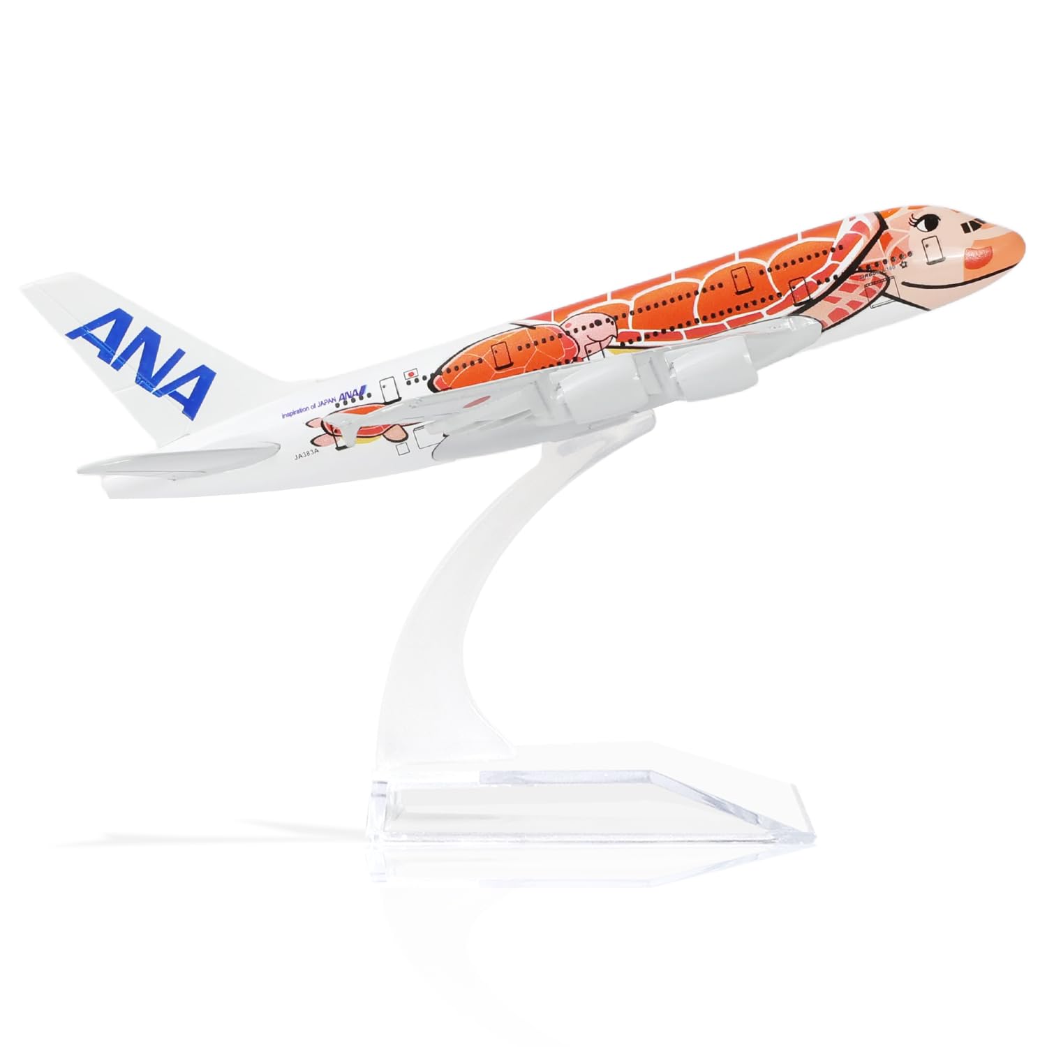 QIYUMOKE 1/400 A380 Model Plane Orange Turtle Diecast Metal Airplane Model kit for Airbus A380 (5.5-inch L) with Display Plane Stand for Adults Airplane Toy Aviation Gift or Desktop Collection