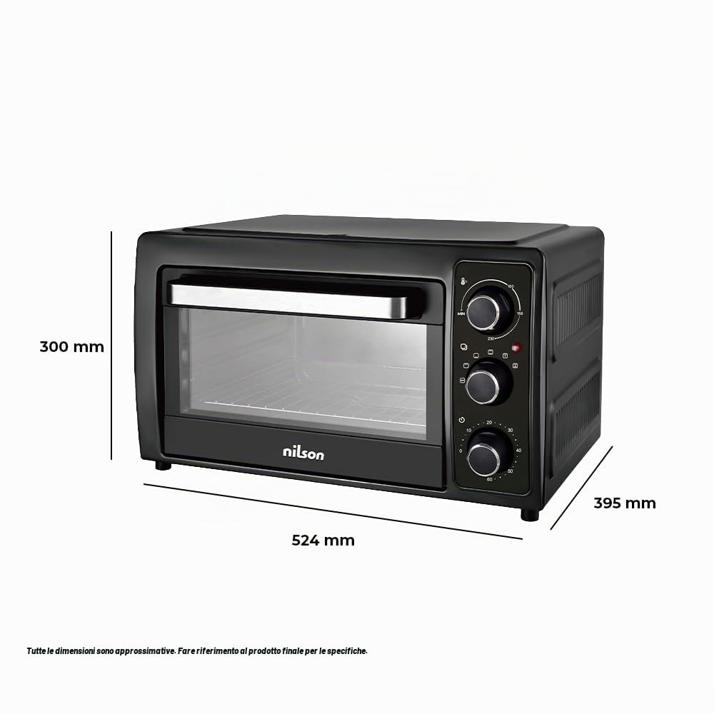 Forno da tavolo 28 l, Convezione, 1500 W, 5 funzioni di cottura, controllo meccanico, NHS2800N, Termostato regolabile, temperatura massima 230°, timer 60 min