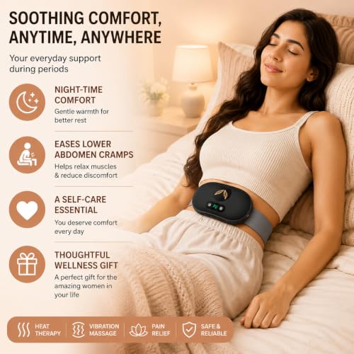 Image of Mia&Coco Electric Heating Pad for Period Cramps with 6 Heating & Vibration Modes | Portable Menstrual Pain Relief Device | Rechargeable Period Pain Relief Products & Gifts for Women (BLACK)