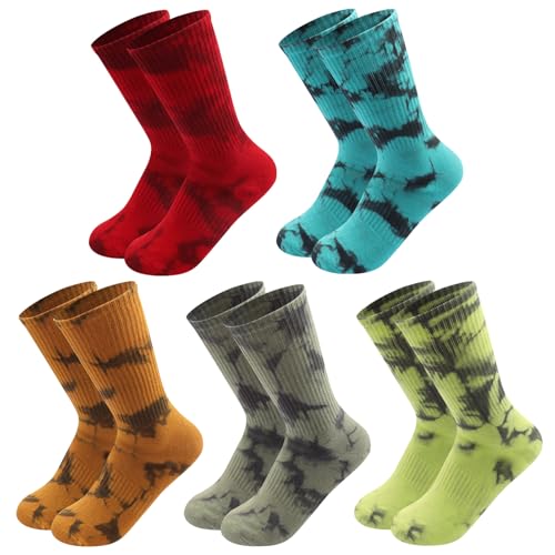 JoySoxStar Tie Dye Socks for Men Women Bulk Unisex Soft Cotton Blend Crew Socks Novelty Funny Tie-Dye Pattern Casual Everyday Dress Quarter Socks
