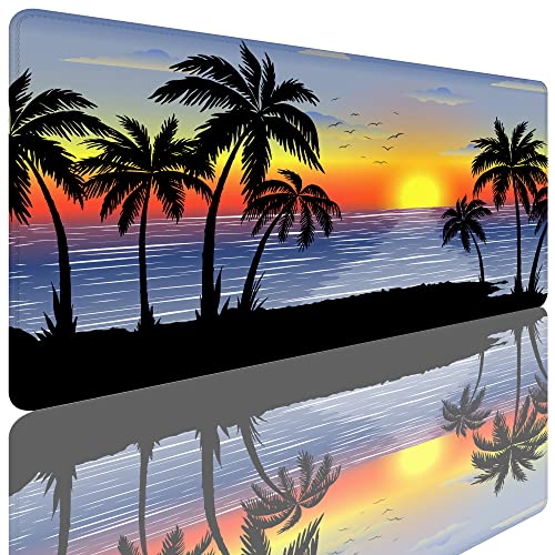 ZTHLL Tropical Palm Large Mouse Pad Desk Pad, Tropical Palm Trees Sunset Gaming Mouse Pad,Computer Desk Mat Keyboard with Non Slip Base for Home Office,Extended Large Size 31.5