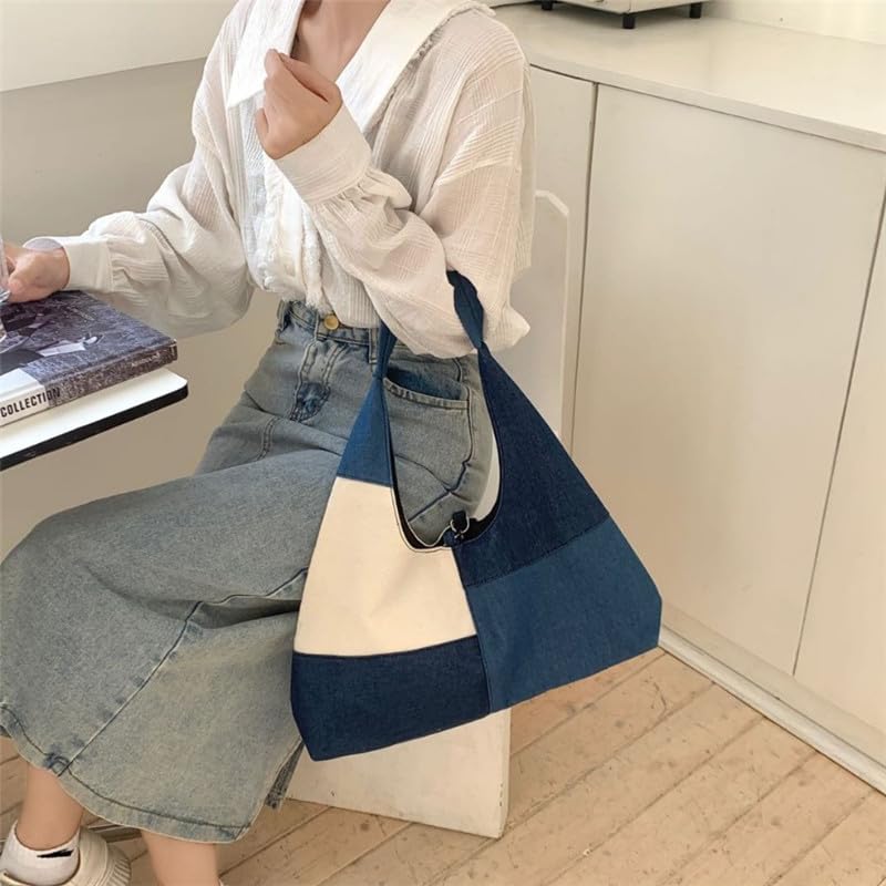 Bolso tote para mujer, diseño patchwork, gran capacidad, de lona, con asa para hombro, bolso de mano femenino, regalo miniatura 2