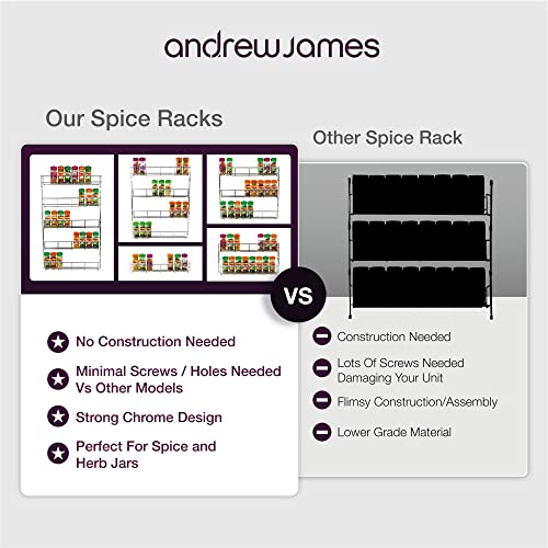 Image of andrew james 1 /2 /3 /4 /5 Spice Rack Organiser - No Assembly Needed | Chrome Hanging Spice Shelf for Inside Cupboard Door or Wall Mounted | Kitchen Organiser (1 Tier)