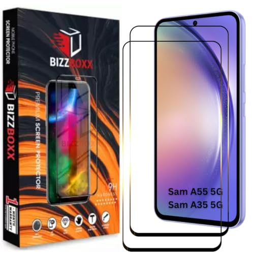 Image of Premium Screen Protector | Compatible with Samsung Galaxy A55 5G /A55 5G | Tempered Glass Guard | Anti Static | Edge to Edge | 9H Hardness | With Easy Installation Kit (Pack of 2)