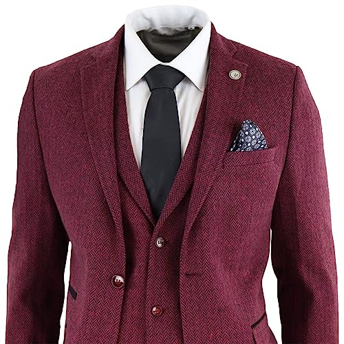 Mens Wool 3 Piece Suit Tweed Olive Green Black Tailored Fit Classic4