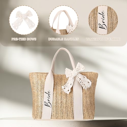Bolso Tote para Novia de Paja Tejida a Mano miniatura 5