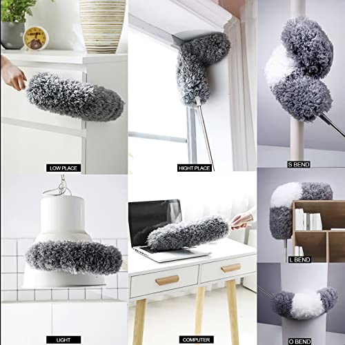 Image of Duster Household Cleaning Supplies Kit 16pcs Microfiber Feather Duster 100in Extension Pole Reusable Bendable Cobweb Duster Window High Ceiling Fan Gap Cleaner