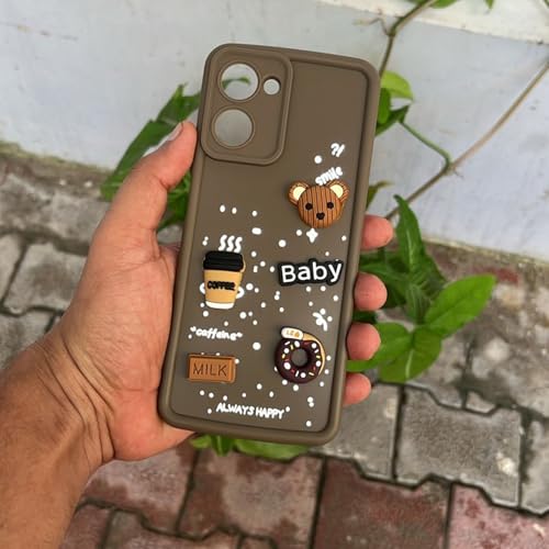 Image of Outlouders Back Cover for Realme 10 Pro 5G | 3D Cartoon Bear Cute Fun Silicone Full Body Protection Bumper Case (Brown)