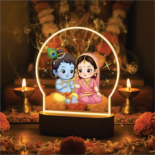 Image of Giftplease Radha Krishna LED night light spiritual home decor gift Janmashtami mandir decoration puja room office desk cute religious anniversary housewarming birthday devotional warm light GL 18