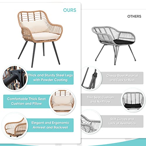 Verano Garden Set Of 2 Patio Dining Chairs, Outdoor Wicker Seating Set With Soft Cushion For Indoor & Outdoor Use, Modern Wicker Dining Chairs For Backyard, Poolside, Balcony, 250Lb Weight Capacity #TOP5