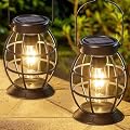 LeiDrail Solar Lanterns Outdoor 2 Pack, Hanging Waterproof Metal Lantern Dual LED Warm White, Auto On/Off Garden Patio Yard Porch Pathway Table Decor, Solar Powered Gift for Women