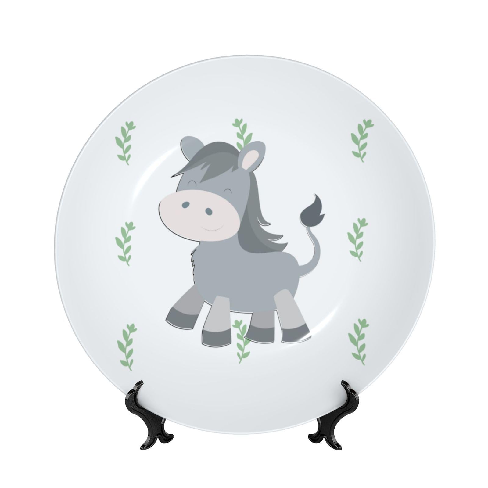 SXZVVBN smiling donkey Bone China Decorative Plate Art with Stand Removable Adhesive Hanging for Home Office 10in（25cm）