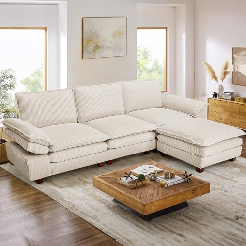 Ayge 107" L-Shaped Couch,Large Three-seat Combination Sofa, Comfortable L-Shaped Casual Sofa with Adjustable Armrests,Suitable for Livingroom Apartment Office White