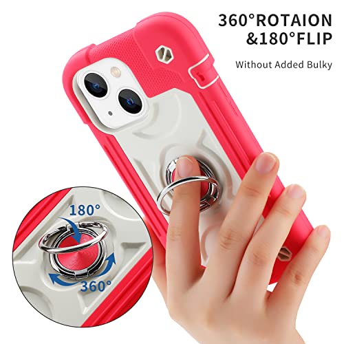 Image of MARKILL Compatible with iPhone with Built-in 360Rotating Ring Stand, Military Grade Drop Protection Full Body Rugged Heavy Duty Case Durable Cover (Hot Pink, iPhone 14 /13 6.1 inch)