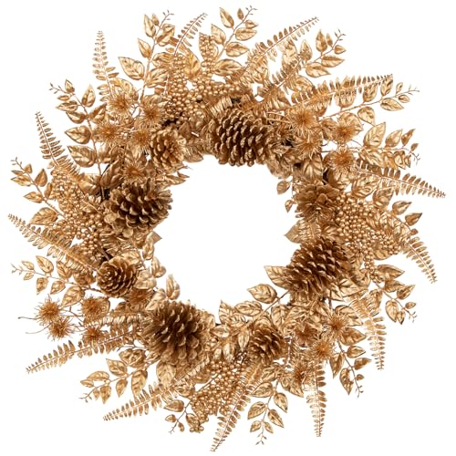 Hollyone 60cm Weihnachtskranz Türkranz, Gold Deko Kränze für...