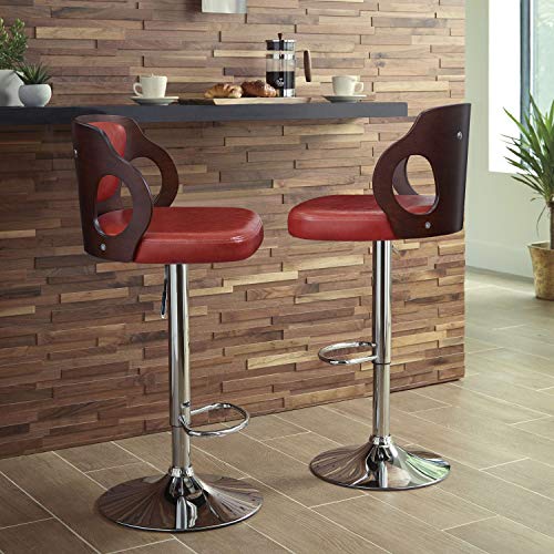 Homall Bar Stools Walnut Bentwood Adjustable Height Leather Modern Barstools With Back Vinyl Seat Extremely Comfy Bar Stool 1 Piece (Red) #TOP1