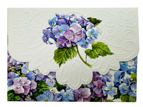 Image of Poster Foundry Blue Hydrangea Boxed Note Cards by Carol Wilson. 10 embossed 4x5 Die-Cut Notecards and Matching Stationery Envelopes in Decorative Gift Box with Magnetic Flap. NCP2101