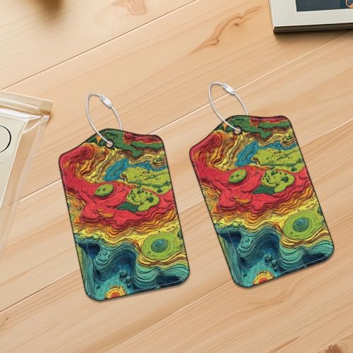 Image of Topographic Map Luggage Tags 2 Pack, PU Leather Privacy Flap