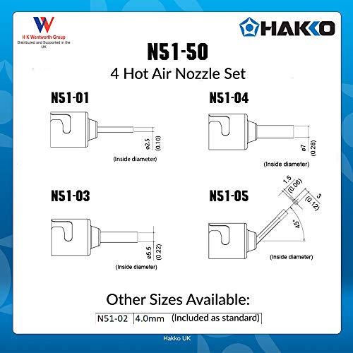 Image of Hakko Hot Air Rework Nozzle, N51-50 Set (1,3,4 &5)