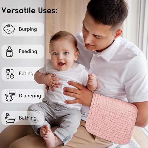 Image of Unnivoll Muslin Burp Cloths for Baby 100% Cotton Burping Cloths for Boys Girls Large 20''X10'' Extra Soft and Absorbent 24 Pack - Gradient Pink