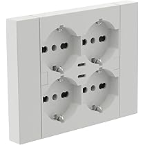 Electraline 22107 Multipresa da incasso Quadra 4 Posti Universali P40 + 2 USB-C, compatibile con tutte le scatole da incasso 3 posti (muratura o cartongesso)