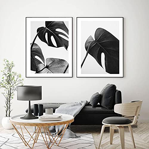 Impression Toile Art Mural Monstera | Solution Murs Vides Déco Salon Moderne Monochrome x2 - 2