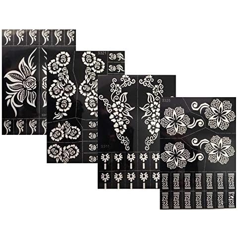 4 größe Bögen Body Art Tattoo Schablonen Henna Designs Set Taj für Körperbemalung Cover