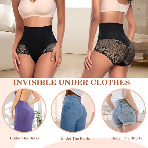 Image of Werena Tummy Control Shapewear Panties for Women High Waist Body Shaper Underwear Lace Shaping Girdle Briefs