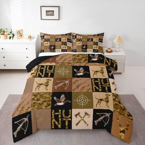 Image of Feelyou Mallard Duck Hunter Comforter Set Queen Size for Boys Teens Kids,Camouflage Deer Duck Hunt Theme Bedding Sets Hunting Camo Quilt Men Retro Room Decor