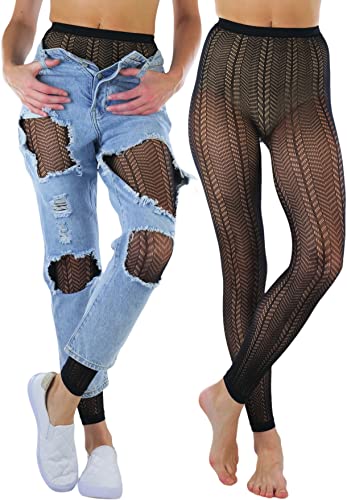 Image of ToBeInStyle Women's Single Floral Lace Fishnet Tights Footless & Stirrup Design