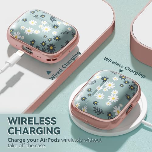 Image of Inesore for AirPods Pro 3 Case Cover 2025 with Lock-Green Daisy | Two-Piece Design,with Gold Keychain & Clean Pen, As Phone Stand,Support Wireless Charging,Cute Luxury Case for Women Girly