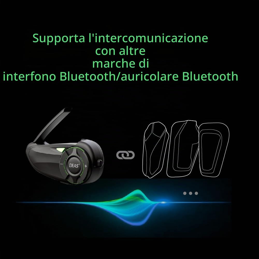 Q8 Moto Casco Bluetooth Intercom Headset, aggiornato Mesh 3.0 + 5G sistema interfono di gruppo con la condivisione di musica e IP67 impermeabile per 6 piloti gruppo di conversazione (1 Pezzo)