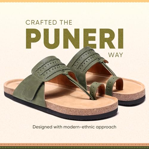 Image of Frido Puneri Chappal for Men | Available in 2 Options- Arch Support & Without Arch | Traditional Indian Leather Sandals with Memory Foam, Wide Toe Box & Zero Drop Design | Adjustable Ethnic Footwear