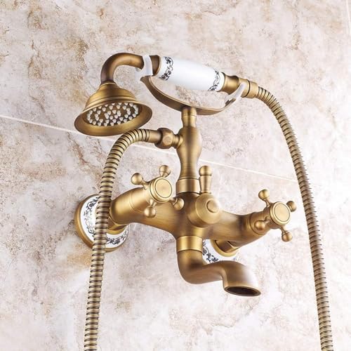 Colonne de douche rétro en céramique et cuivre antique au design européen élégant