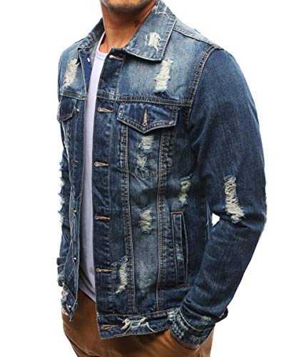 chouyatou Men's Distressed Button Front Casual Denim Jean Trucker Jacket4