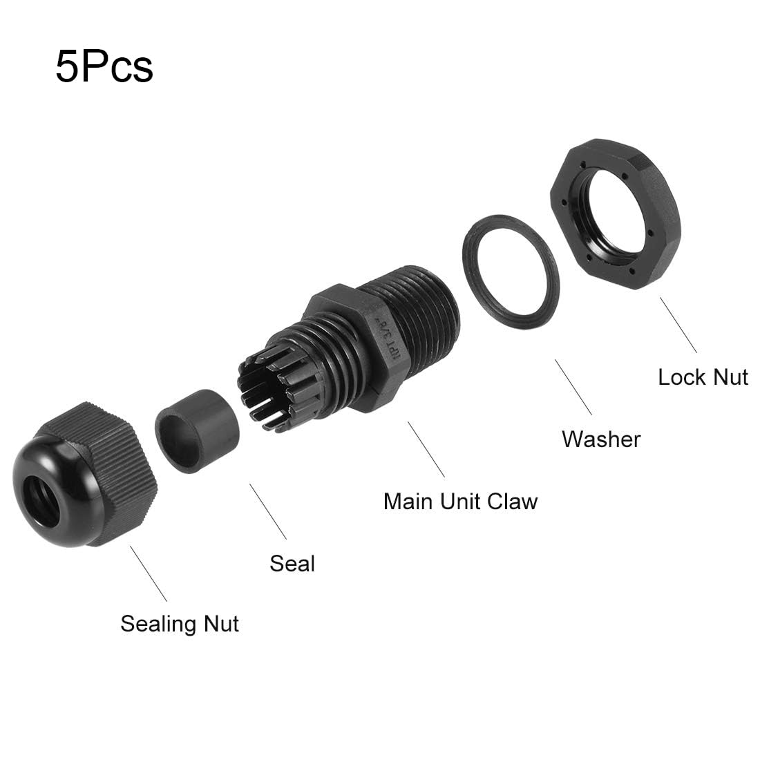 TA-VIGOR 5Pcs NPT3/8 Cable Gland, IP68 Waterproof Adjustable Plastic Nylon Wire Connectors Gland Joints for 6mm-10mm Cables - Image 3