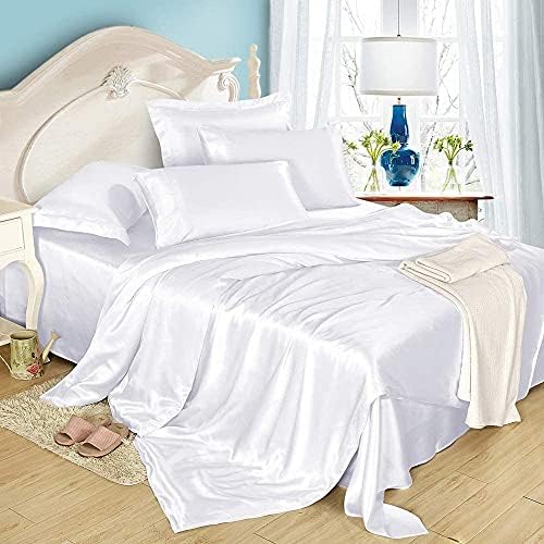 LilySilk Mulberry Silk Sheets 4 Piece, 19 Momme Silk Bed Sheets, 1 Flat Sheet, 1Fitted Sheet and 2 Oxford Silk Pillowcases, Silk Bedding Set 100% Top 6A Grade Oeko-Certified, White, King Size