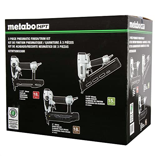 Image of Metabo HPT 3-Piece Pneumatic Combo Kit | Includes NT50AE2 Brad Nailer + NT65MA4 Finish Nailer + N3804AB3 Stapler | KITNT506538M, Blue