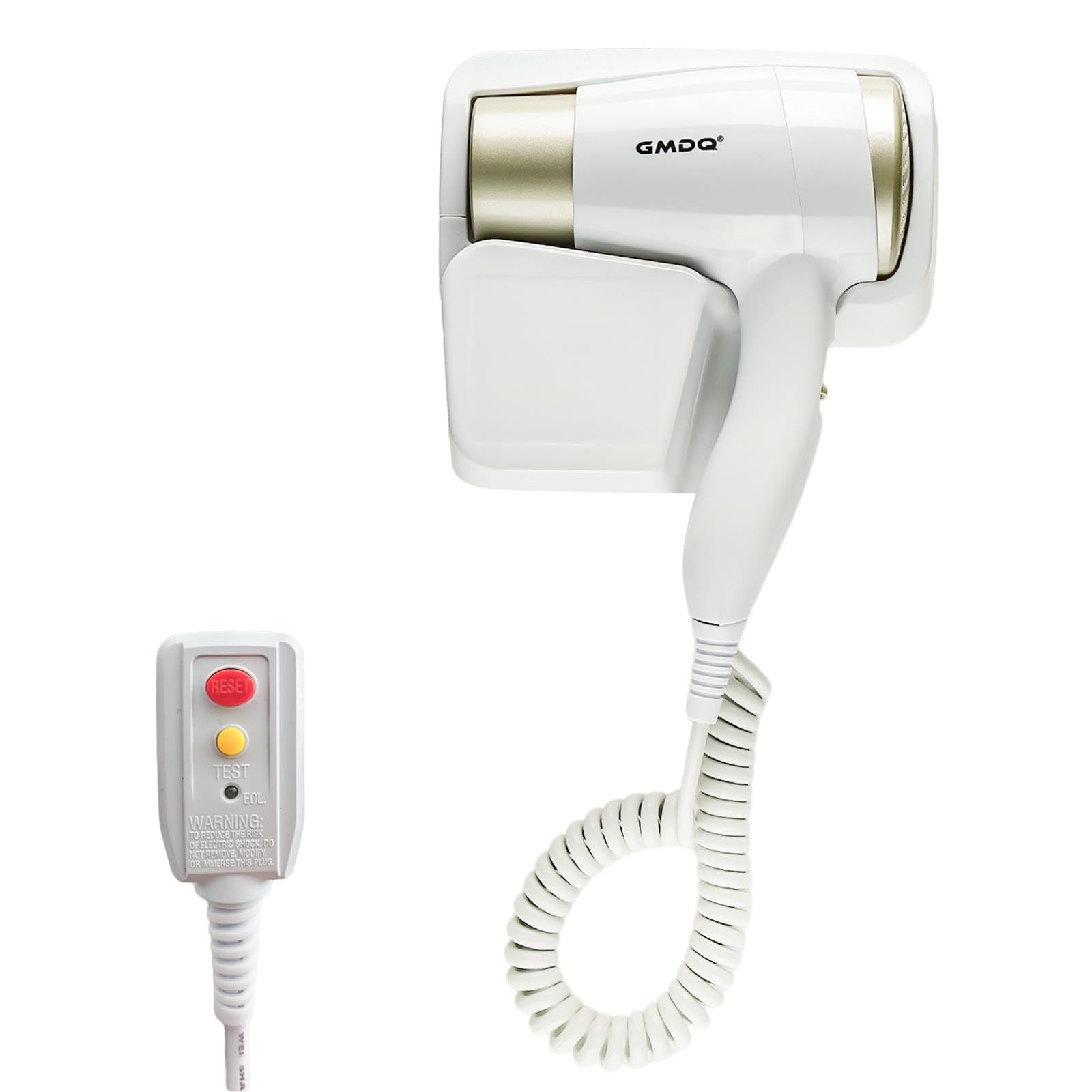 Wall Mounted Hair Dryer for Bathroom - 110V Professional Blow Dryer with Fast Drying Salon Motor, Heavy Duty Wall Mount Hairdryer with Stand Rack, Includes Screws+Adhesive
