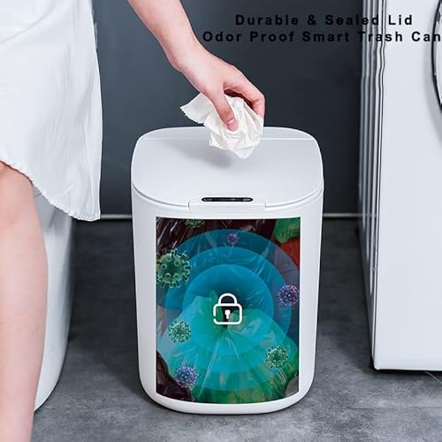 Hafuu Small Automatic Touchless Trash Can With Lid 4.5 Gallon White Bathroom Smart Garbage Can #TOP5