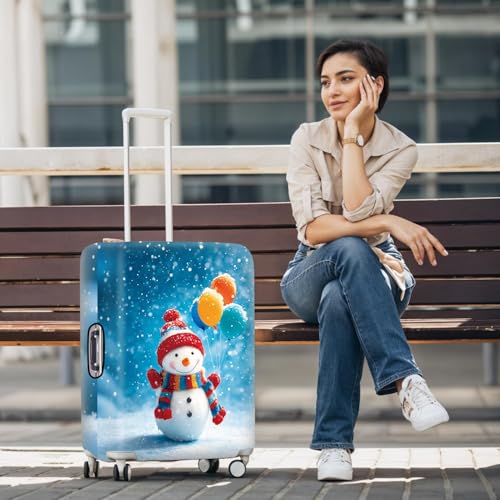Image of Snowman with Balloons Luggage Cover, Washable Christmas Suitcase Cover, Travel Suitcase Protector Anti-scratch Bag Cover,S