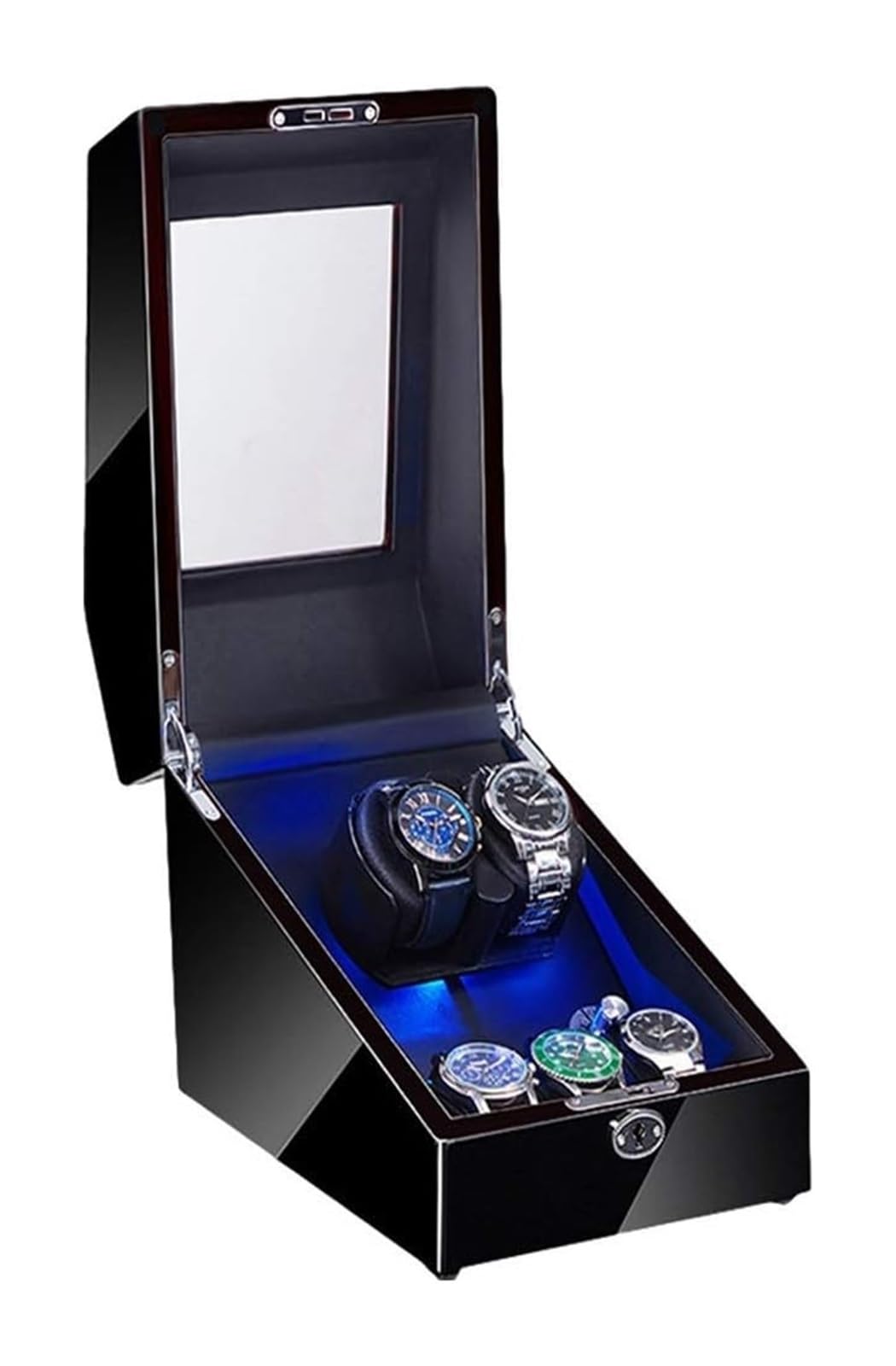 Custodia per Orologi 2+3 Caricatore Automatico per Orologi Illuminazione a LED Scatola Caricatore Esterno Verniciato a Pianoforte Cuscino Morbido e Flessibile per Orologi Doppia al