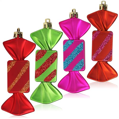 com-four® 4X Christbaumanhänger Bonbon - Weihnachtskugel...