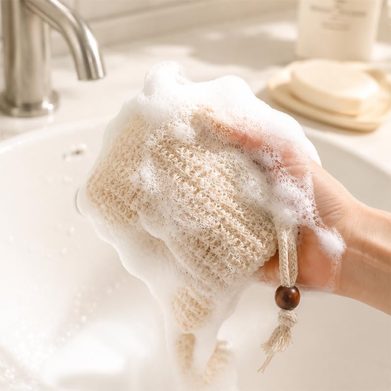 5 Pcs Sisal Soap Bags, Mesh exfoliating soap pouches with drawstring, prevent soap slipping, portable bath accessories for shower and travel use
