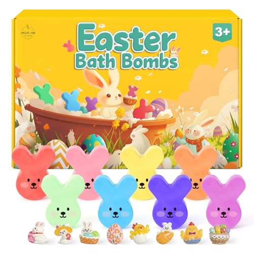 Easter Egg Bath Bombs for Kids with Surprise Inside, 8 Pack Teen Easter Basket Stuffers, Girls & Boys-Easter Bunny, Chicken & Egg Shapes - Handmade Gentle, Safe Fizz Balls-Great Easter Party Favors
