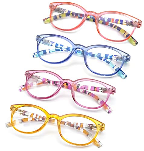 HEEYYOK Reading Glasses for women,+0.75 Readers glasses for women,retro Round Frame,Spring Hinges Includes 4 Pouch