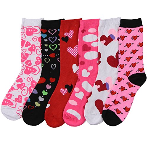 Womens Fun and Colorful Crew Sock 6 Packs (Valentines Day 1), One Size