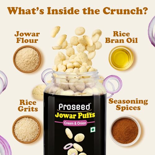 Image of Proseed Jowar Puffs (Cheese & Cream Onion) | 150g x 2 Packs (Total 300g) | Slow Roasted & 100% Veg | No Refined Flour, Sugar & Trans-Fat | Gluten Free | No Palm Oil | Healthy Millet Snacks