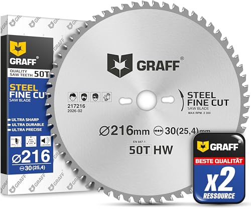 GRAFF Lame Scie Circulaire 216 x 30 mm - Idéale pour Métal Tubes Métalliques Aluminium Acier - Lame de scie circulaire Pour Scies À Onglets Et Scies De Table avec...