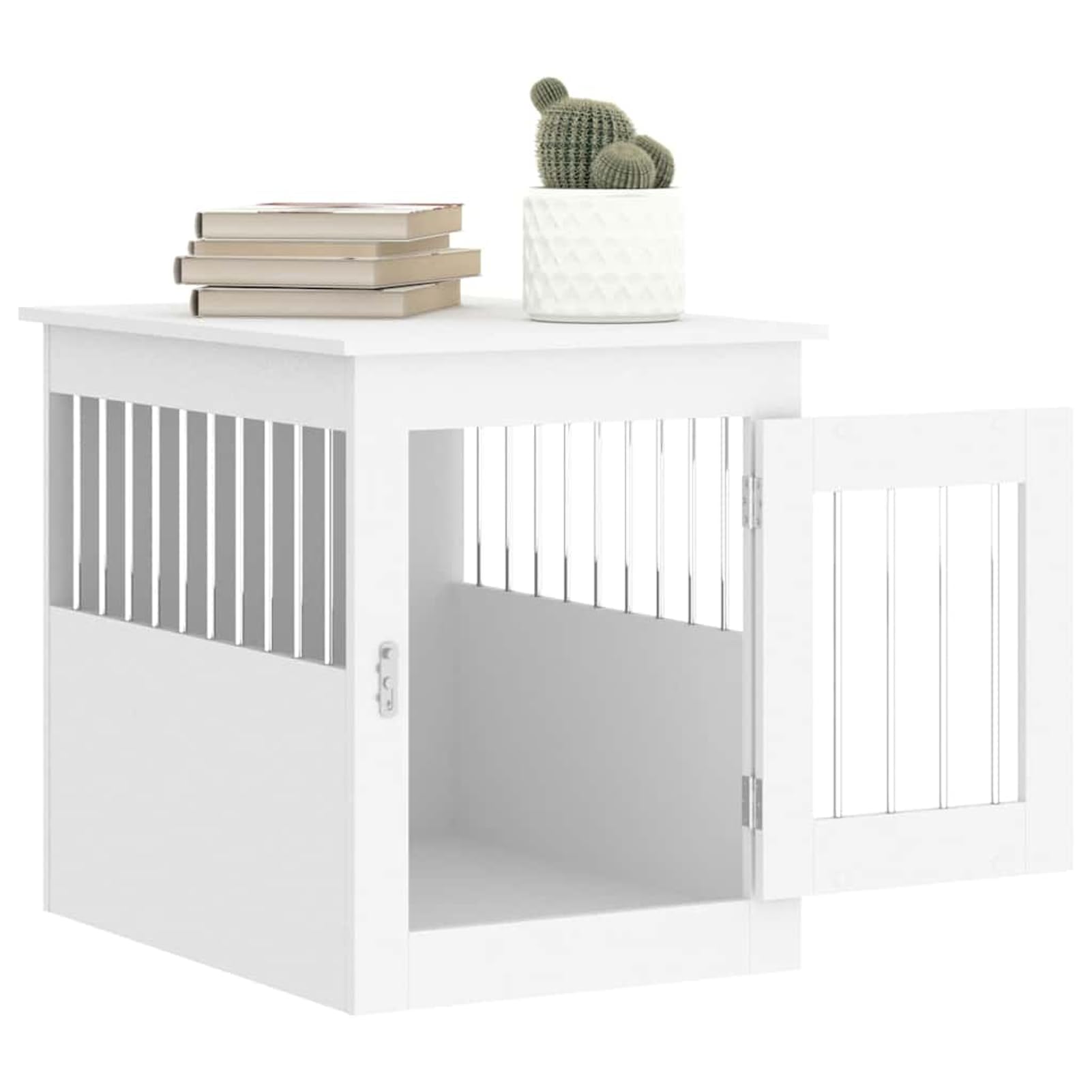 Hundebox Möbel Weiß 55x75x65cm Stahl Holz | 2-in-1 Beistelltisch, abschließbare Tür, robust